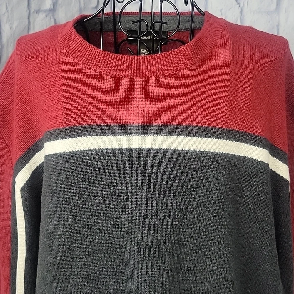EDDIE BAUER Red, White, and Gray Crew Neck Men's Sweater‎ XL/TG - Picture 2 of 8